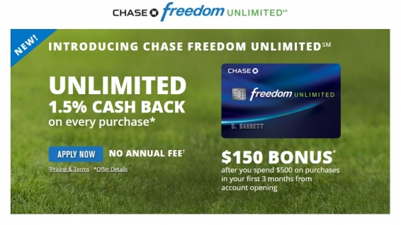 Chase Freedom Unlimited Cashback Rewards Credit Card